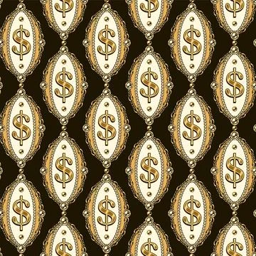 Seamless pattern with chains, gold dollar sign Stock Illustration