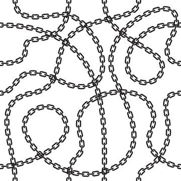 Seamless pattern chains. Jewelry, black silhouettes, repeated segments, tangled Stock Illustration