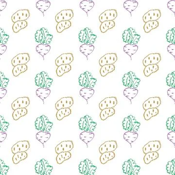 Seamless pattern with chalk drawing vegetables Stock Illustration