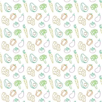 Seamless pattern with chalk drawn healthy vegetables Stock Illustration