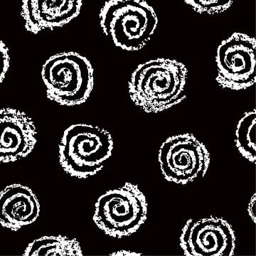 Seamless pattern with chalk hand drawing white color circles on black. Stock Illustration