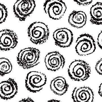 Seamless pattern with chalk hand drawing black circles on white Illustrazione stock