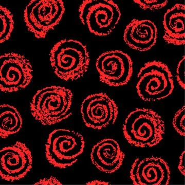 Seamless pattern with chalk hand drawing red circles on black. Stock Illustration