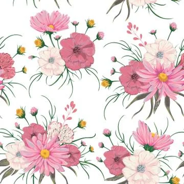 Seamless pattern with chamomile and poppy flowers. Stock Illustration