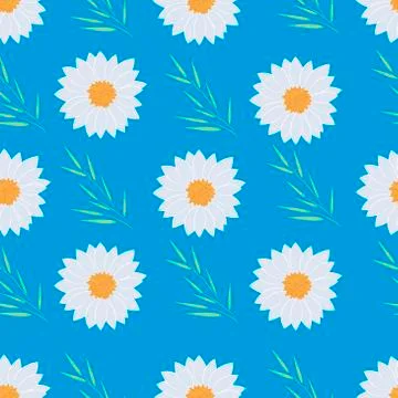 Seamless pattern with chamomile on a blue background. For wrapping paper 스톡 일러스트