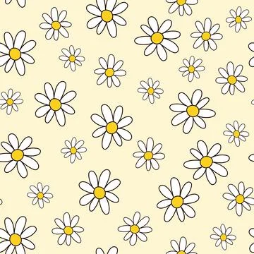 Seamless pattern with chamomile in doodle style. Daisy flower seamless on yellow Stock Illustration