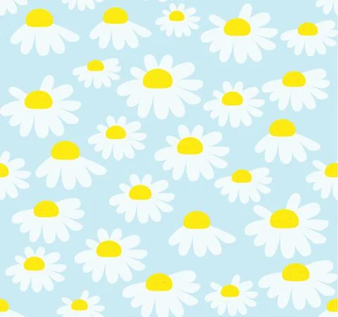 Seamless pattern with chamomile flowers on blue background. Stock Illustration