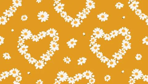 Seamless pattern with chamomile flowers folded into hearts, delicate flowers Stock Illustration