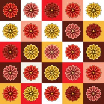 Seamless pattern with chamomiles, daisy in squares Stock Illustration