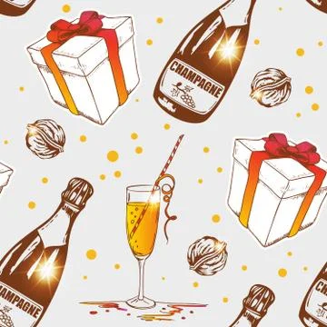Seamless pattern with champagne Stock Illustration
