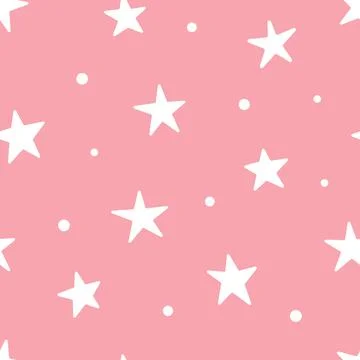 Seamless pattern with chaotic dots and stars on the pink background Stock Illustration