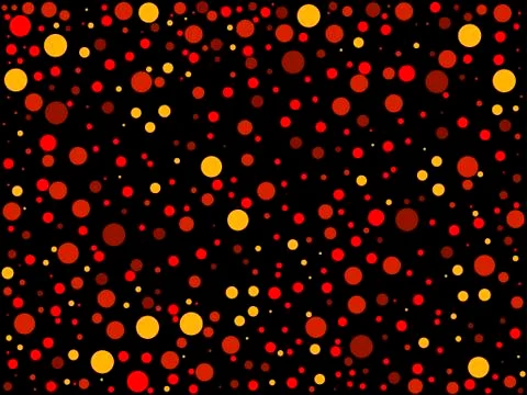 Seamless pattern with chaotic dots. Red and yellow circles on a black backgro Stock Illustration