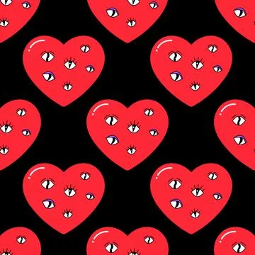 Seamless pattern, characters, weird hearts, love and valentine's day Stock Illustration