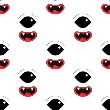 Seamless pattern, characters, weird scary faces, demon eyes 库存插图