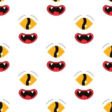 Seamless pattern, characters, weird scary faces, demon eyes Stock Illustration