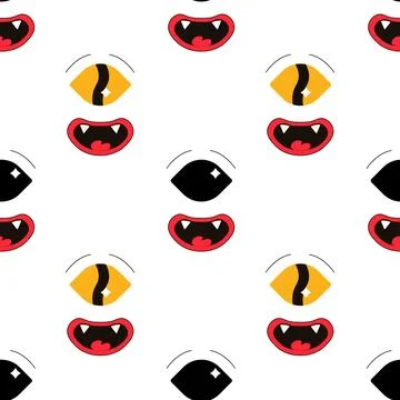 Seamless pattern, characters, weird scary faces, demon eyes Stock Illustration
