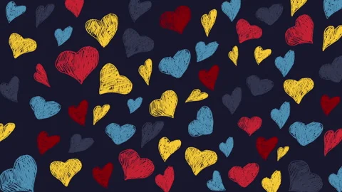Seamless pattern with charcoal drawn cute hearts. Crayon doodle hearts wallpaper 스톡 동영상 301057203