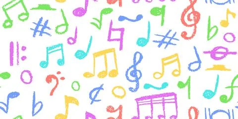 Seamless pattern of charcoal scribble music notes. Vector illustration of a cute Illustrazione stock