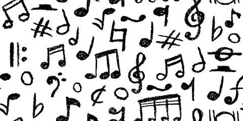 Seamless pattern of charcoal scribble music notes. Vector illustration of a cute Illustrazione stock