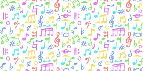 Seamless pattern of charcoal scribble music notes. Vector illustration of cute Illustrazione stock