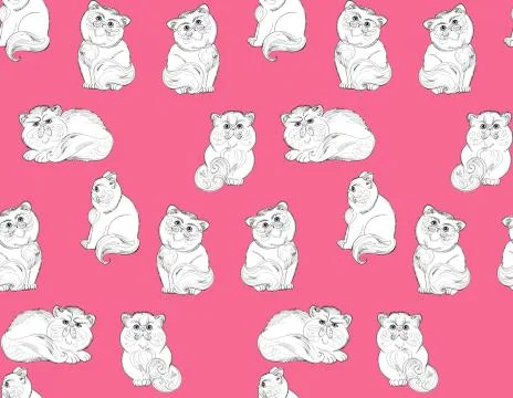 Seamless pattern charming cats on a pink background Stock Illustration