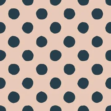 Seamless pattern with charming hand drawn polka dots. Painted dark blue circles Stock Illustration