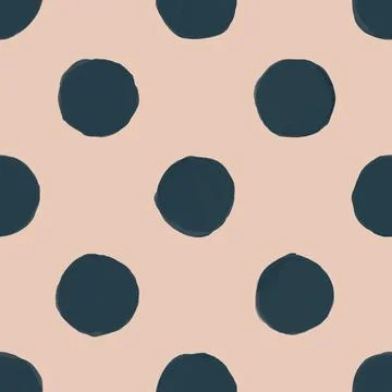 Seamless pattern with charming hand drawn polka dots. Painted dark blue circles Stock Illustration