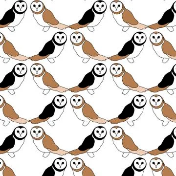Seamless pattern with cheerful and cute owls. Children cartoon design. Illustrazione stock
