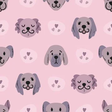 Seamless pattern with cheerful and sad dog on pink Stock Illustration