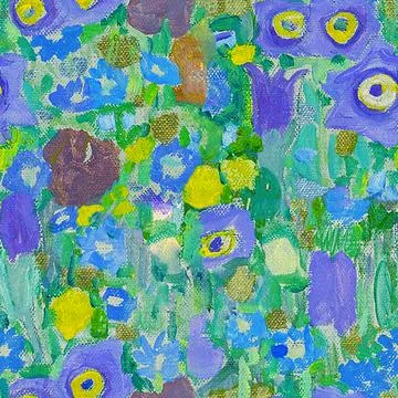 Seamless pattern cheerful blue flower garden oil painting with canvas texture Stock Illustration