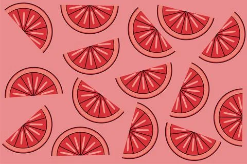 Seamless pattern of cheerful red grapefruits, on a light pink background.seam 스톡 일러스트