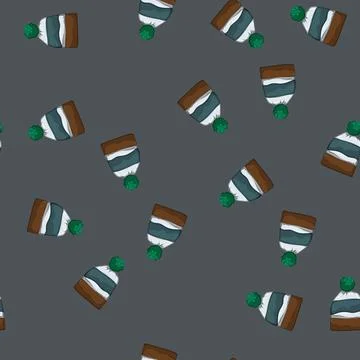 Seamless pattern cheerful winter hat man cartoon vector Stock Illustration