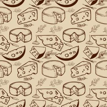 Seamless pattern with cheese and spices. Design element for post Stock Illustration