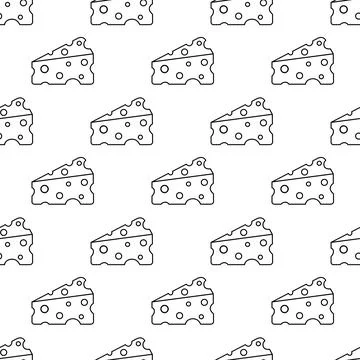 Seamless Pattern with Cheese. Food Background. Doodle sketch monochrome style Stock Illustration