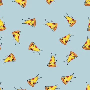 Seamless pattern cheese pizza slice character cartoon vector Stock Illustration