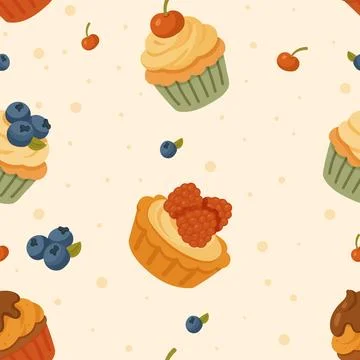 Seamless pattern chef baking with cupcakes in vintage style 스톡 일러스트