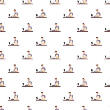 Seamless pattern of chef cooking food in online tutorial kitchen Stock Illustration