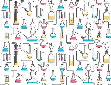 Seamless pattern from chemical glassware 스톡 일러스트