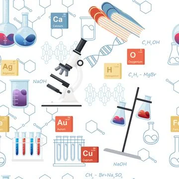 Seamless pattern Chemistry science courses online education concept or school Stock Illustration