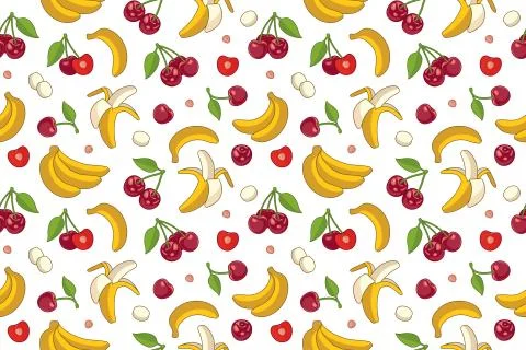 Seamless pattern with cherries and bananas. Stock Illustration