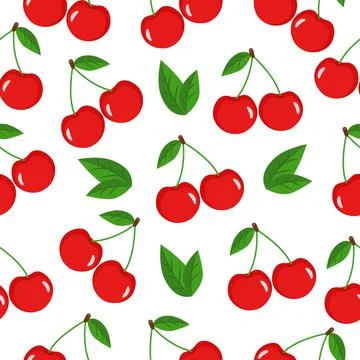 Seamless pattern with cherries and leaves on a white background 스톡 일러스트