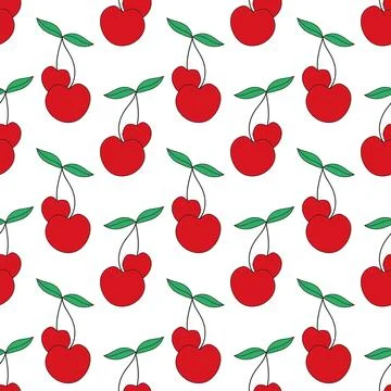 Seamless pattern with cherries in form hearts. Valentine day background Stock Illustration