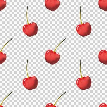 Seamless pattern with cherries, green leaves, hand drawn watercolor illustration Stock Illustration