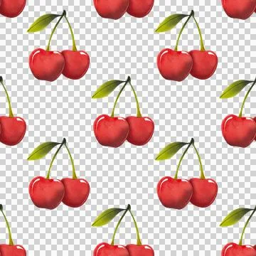 Seamless pattern with cherries, green leaves, hand drawn watercolor illustration Illustrazione stock