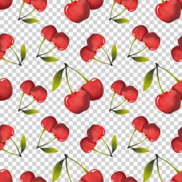 Seamless pattern with cherries, green leaves, hand drawn watercolor illustration Illustrazione stock
