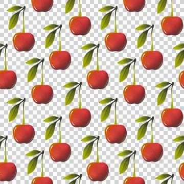 Seamless pattern with cherries, green leaves, hand drawn watercolor illustration Stock Illustration