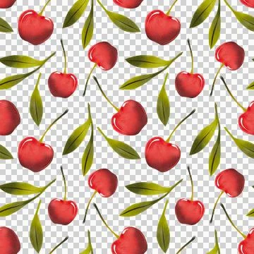 Seamless pattern with cherries, green leaves, hand drawn watercolor illustration Illustrazione stock