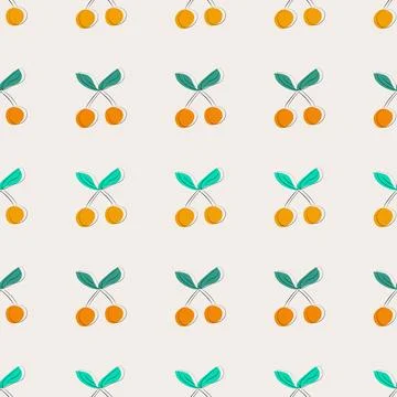 Seamless pattern with cherries on a grey background. Berry pattern. Doodle style Stock Illustration