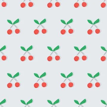 Seamless pattern with cherries on a grey background. Berry pattern. Doodle style Stock-Illustration