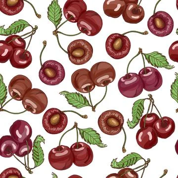 Seamless pattern with cherries Stock Illustration